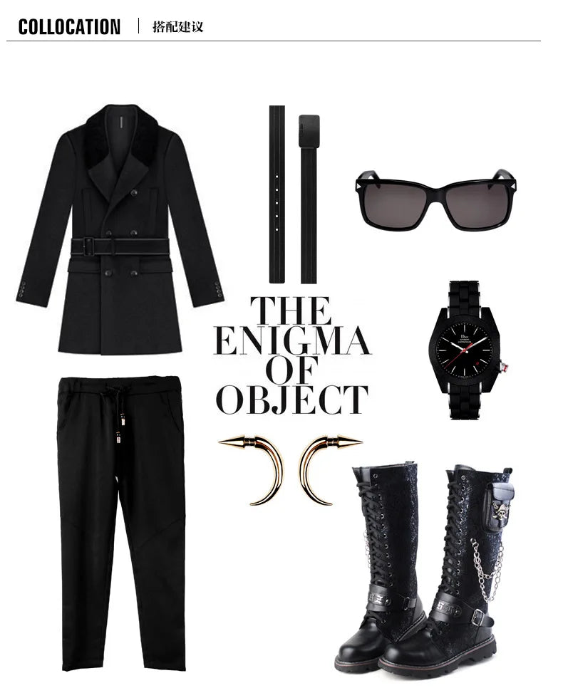 Men Motorcycle Boots Knee High Boots Low Heels Knight Shoe man Vintage Boots male zapatos,Combat Boots Gothic Skull Punk Boots