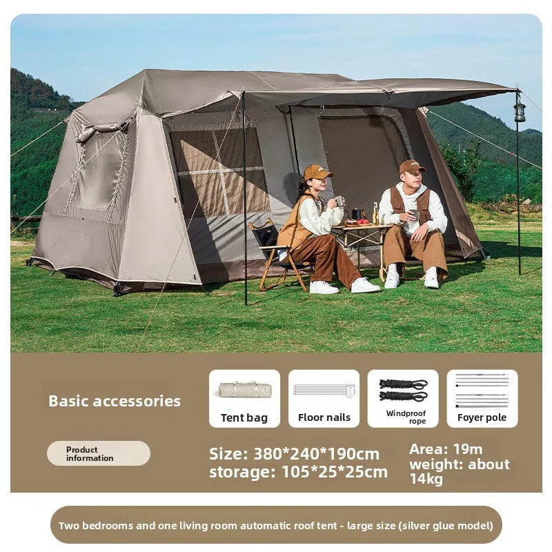 2025 Best-selling Outdoor Automatic Tent for 5-8 People 13㎡ Camping Hut Ridge Tent Space Large Gathering Tent Waterproof