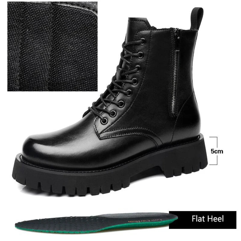 Men's Height Increasing Boots - 8CM Hidden Heel Leather Ankle Boots with Zipper | Elevator Shoes (Botas Masculino)
