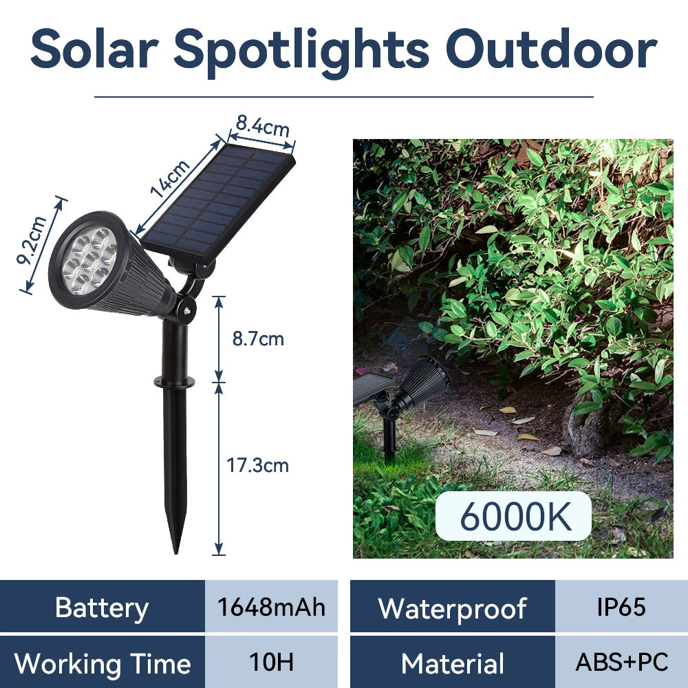 Outdoor Solar Spotlights Waterproof Tree Lighting Home Garden Solar Light Exterior Decor LED Lawn Spike Lamps for Courtyard Path
