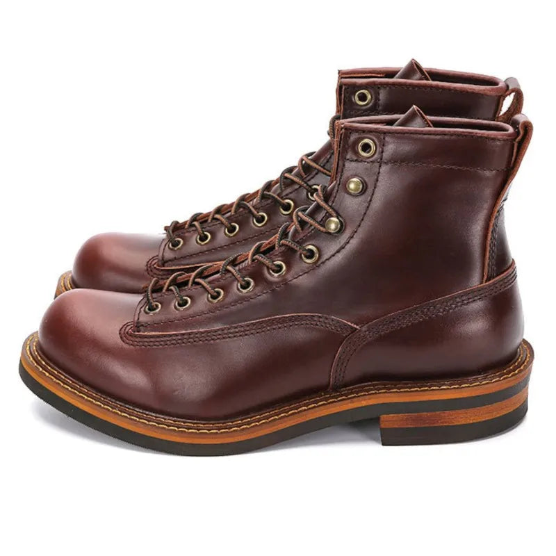 Motorcycle Boots Men Leather Shoes Vintage Cowhide Desert Boots Non-Slip Casual Motorcycle Shoes Retro Ankle Boots