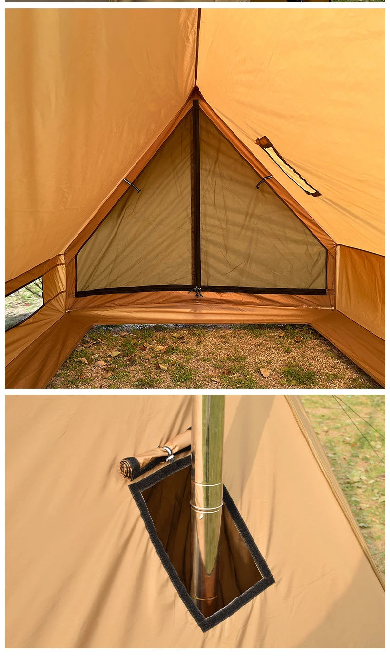 EMER Camping Hot Tent with Chimney Window Outdoor Ultralight Tipi Teepee Tent Pyramid Double Layer Bushcraft 2-Person BC Tent