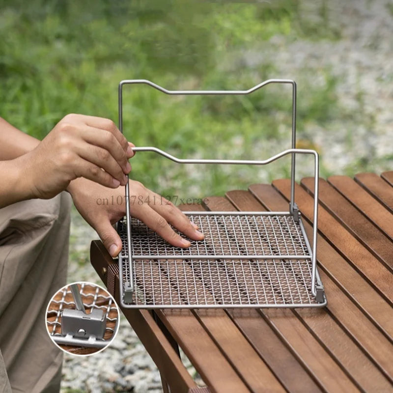 Outdoor Pure Titanium Grill Camping Table Portable Lightweight Net BBQ Wire Mesh Grate Mini Foldable Cooking Pot Rack