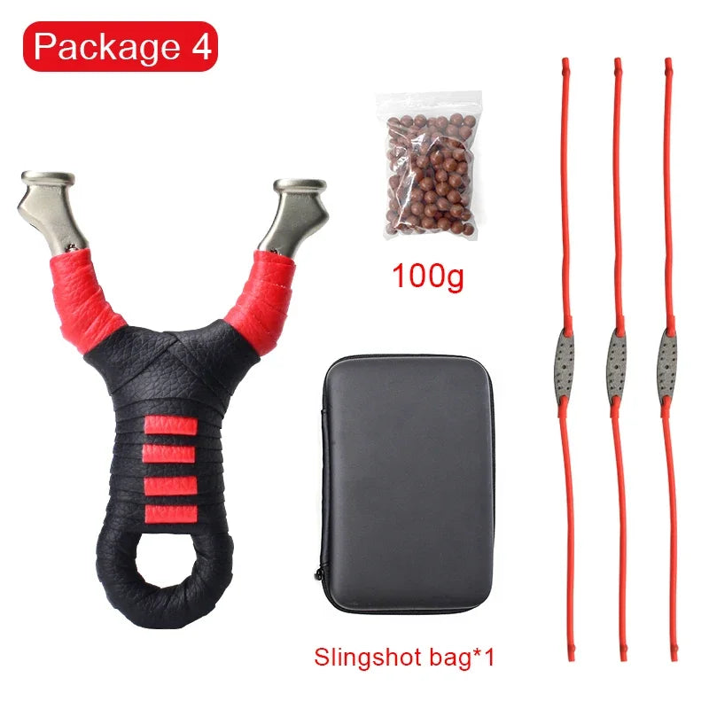 New Style Stainless Steel Powerful Slingshot with Tube Rubber Band Mud Balls Slingshot Catapult Bag for Hunting Outdoor