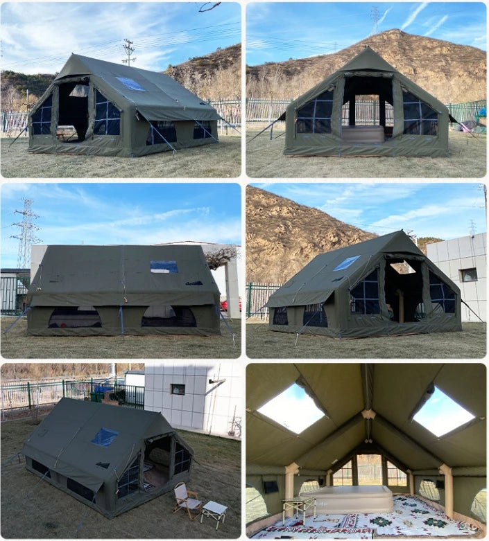 New 4X3m Inflatable Tents for Camping Outdoors Wild Hiking Rainproof Quick-open Inflatable Marquee Cotton Cloth Luxury Tents