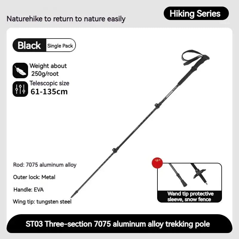 Naturehike ST03 7075 Aluminium Alloy Folding Trekking Pole Walking Stick Climbing Retractable 3 Sections Telescopic Alpenstocks