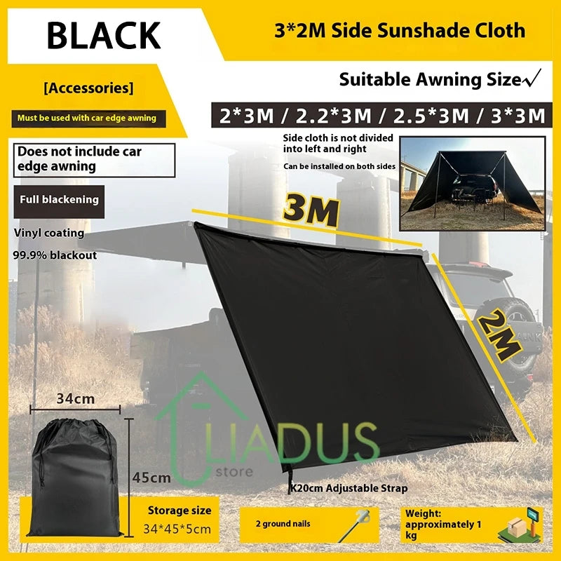 Car Side Tent Blackout With Mesh Windows Mounted Awning Waterproof Shelter UV Protection Camping Canopy Portable For Outdoor
