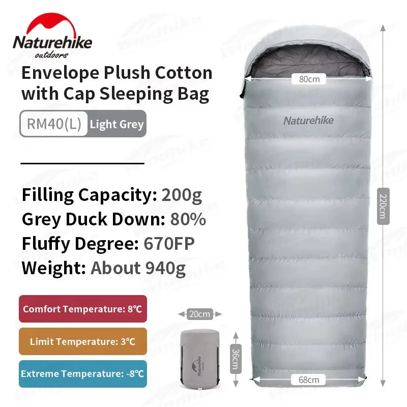 Naturehike Duck Down Sleeping Bag -13℃~8℃ Outdoor Autumn Winter Keep Warm Sleeping Bag Spliceable Envelope Ultralight 670FP