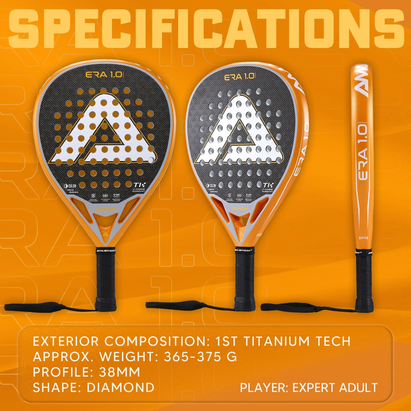 AMASPORT Padel Racket Cubic 18k/Ti Carbon 3D-Textured Surface Padel Tennis Racquets for High-level Players