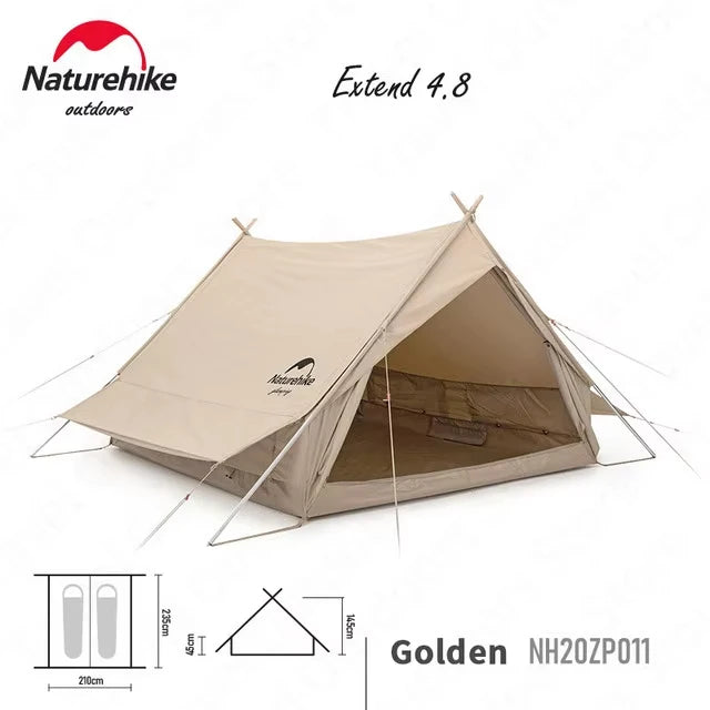 Naturehike Cotton A-Frame Ridge Tent Extended 4.8 3-season Camping Tent with Awning 2 Persons Family Outdoor Travel Waterproof
