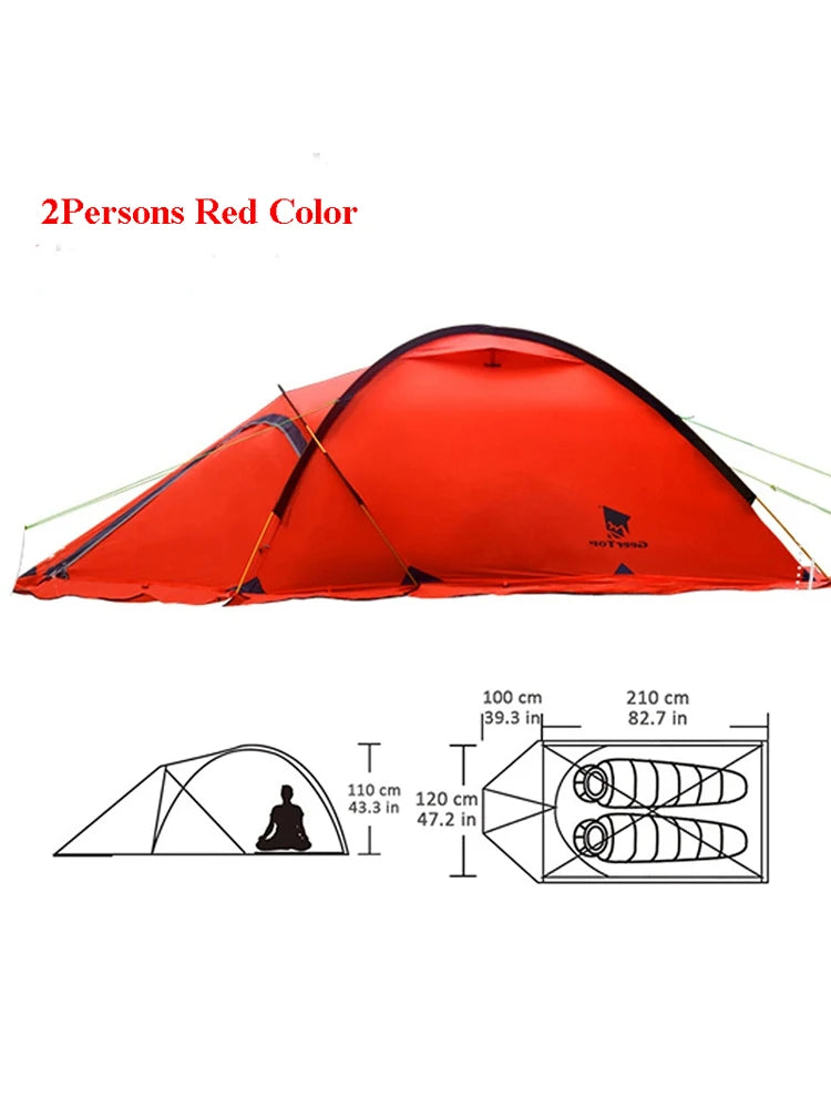 2Persons 4Seasons 20D Silicon Coated Tent Aluminum Rod Outdoor Camping 1Hall 1Room Rainproof with Snow Skirt Hiking Cycling Tour