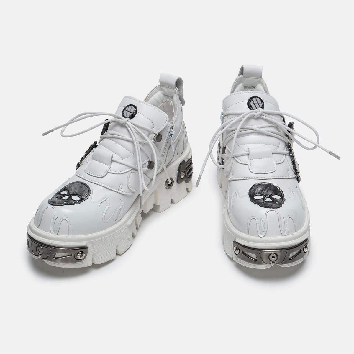 New Men's Gothic Skull Boots Black Women Shoes Designer Punk Metal Platform Walking Sneakers Skeleton Metal Buckles Ankle Boots