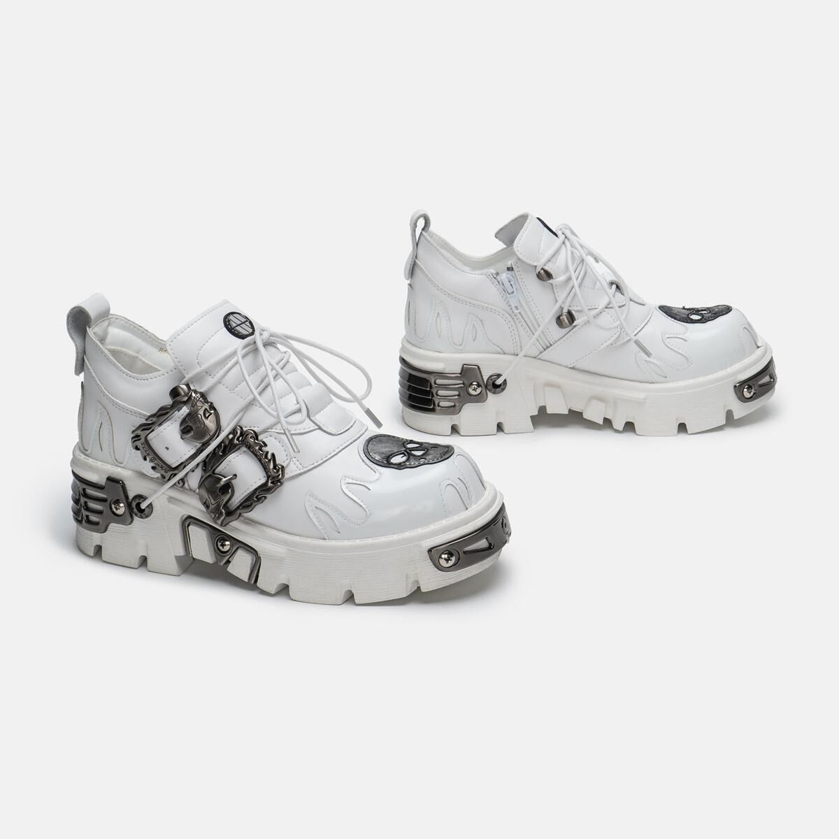 New Men's Gothic Skull Boots Black Women Shoes Designer Punk Metal Platform Walking Sneakers Skeleton Metal Buckles Ankle Boots