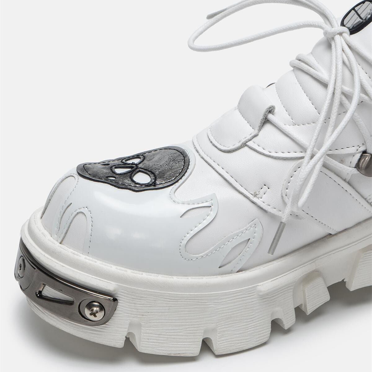 New Men's Gothic Skull Boots Black Women Shoes Designer Punk Metal Platform Walking Sneakers Skeleton Metal Buckles Ankle Boots