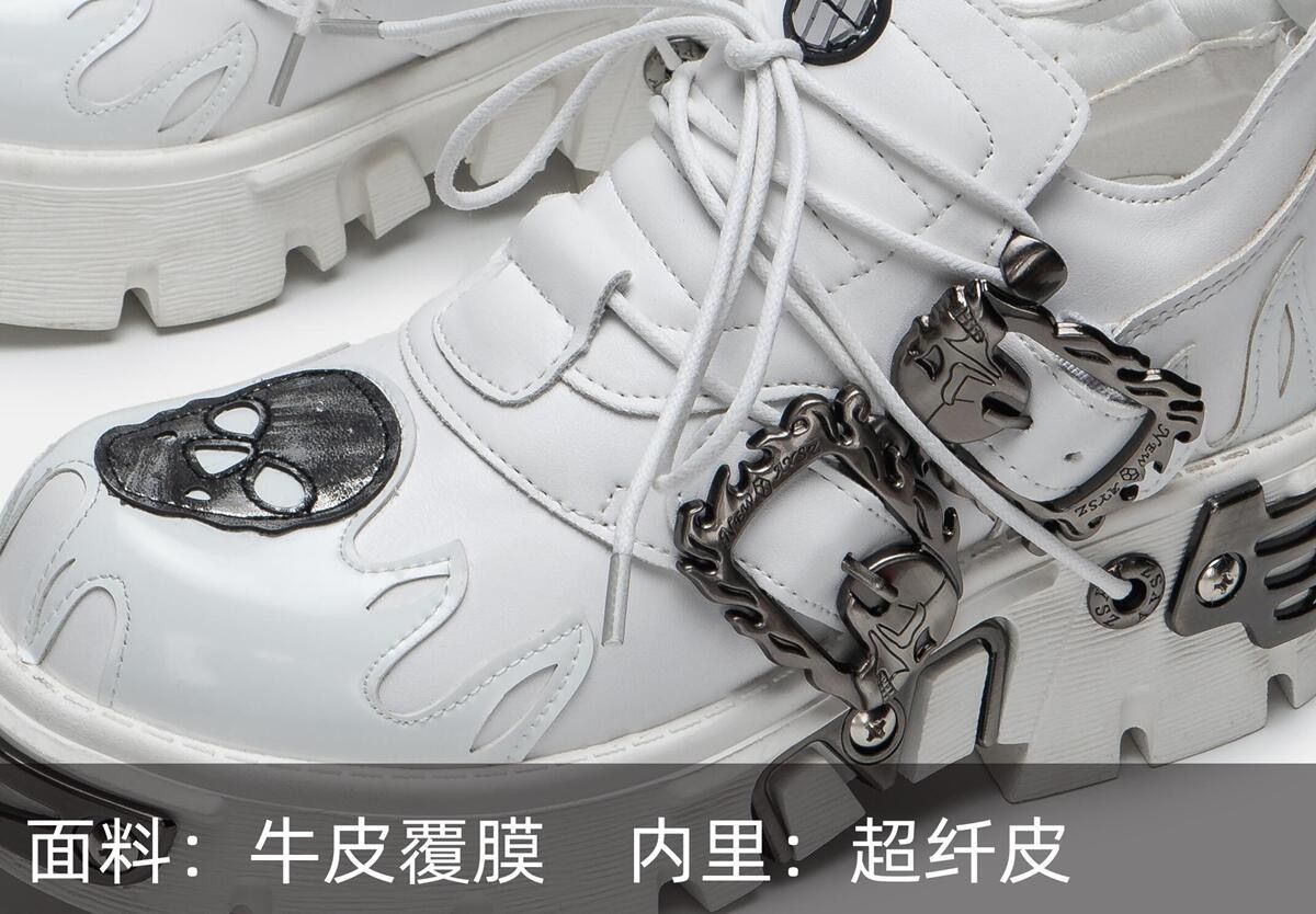 New Men's Gothic Skull Boots Black Women Shoes Designer Punk Metal Platform Walking Sneakers Skeleton Metal Buckles Ankle Boots