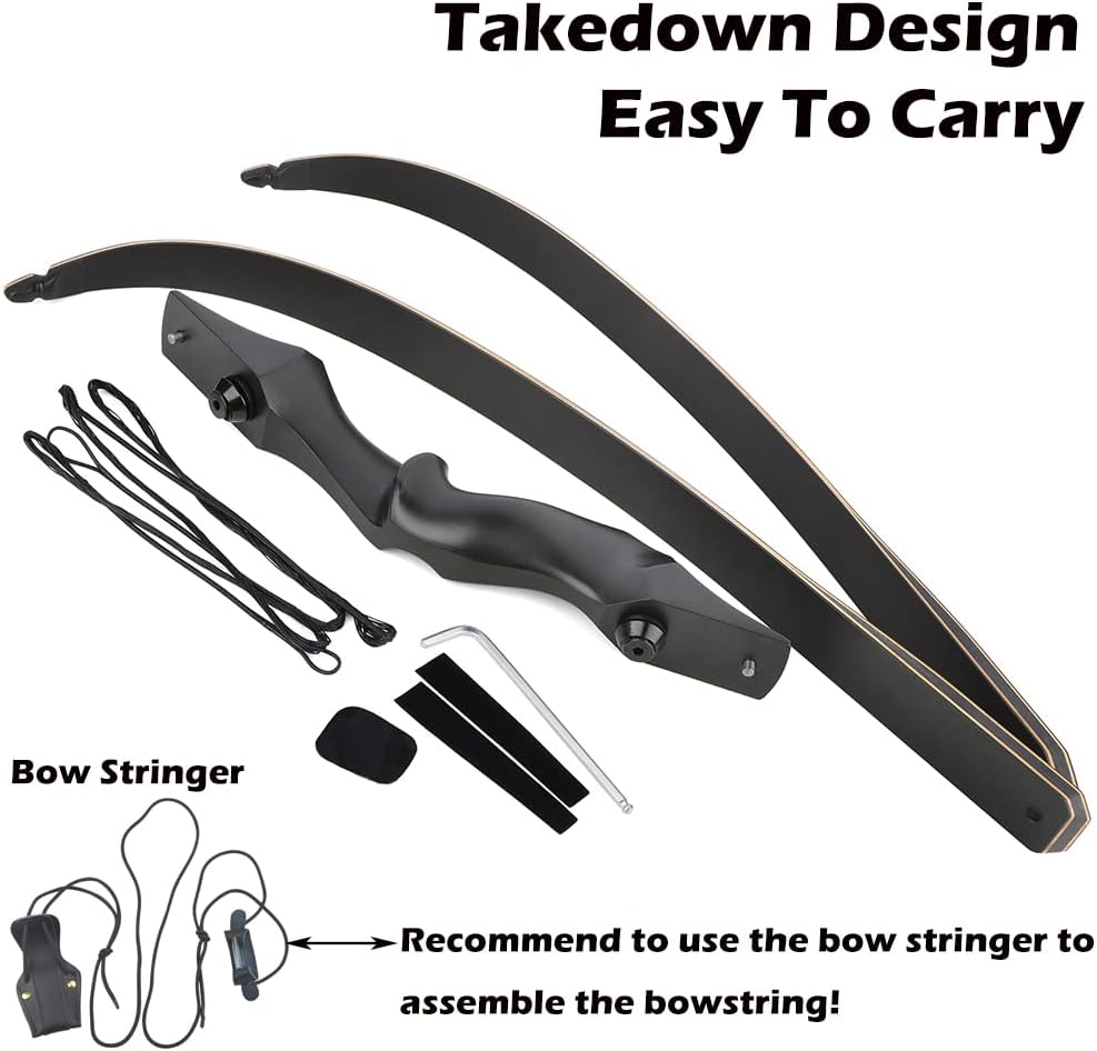 58/60 Inch Archery Takedown Recurve Bow for Adults/Youth 25-65Lbs American Hunting Bow Magnesium Alloy Metal Riser Right Handed