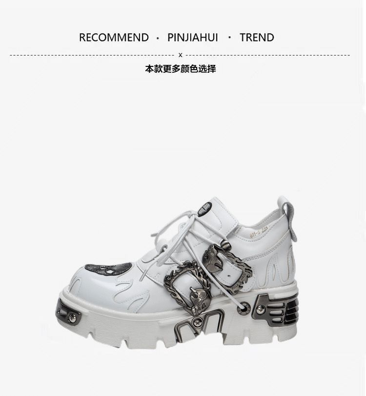 New Men's Gothic Skull Boots Black Women Shoes Designer Punk Metal Platform Walking Sneakers Skeleton Metal Buckles Ankle Boots