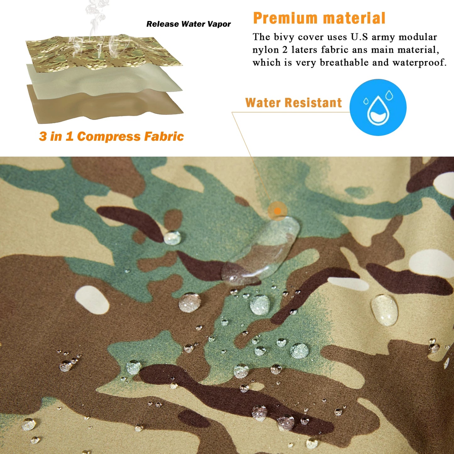 Bivy Cover Sack for Military Army Modular Sleeping System, Waterproof Outer Shell for Sleeping Bag, Minimalist Stealth Shelter