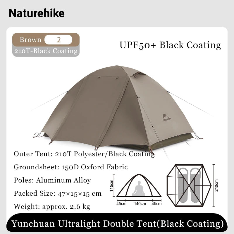 Naturehike YunChuan Outdoor Camping Tent 2/3 Person Waterproof PU2000+ Blackout Tents UV50+ Portable Lightweight Hiking Shelter