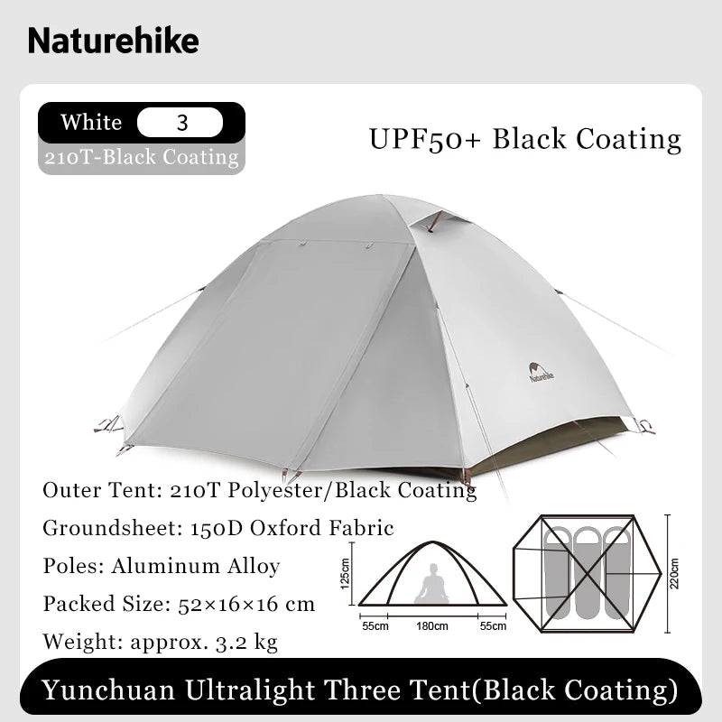 Naturehike YunChuan Outdoor Camping Tent 2/3 Person Waterproof PU2000+ Blackout Tents UV50+ Portable Lightweight Hiking Shelter