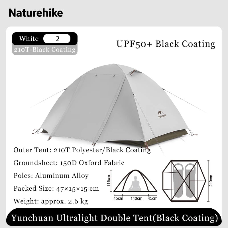 Naturehike YunChuan Outdoor Camping Tent 2/3 Person Waterproof PU2000+ Blackout Tents UV50+ Portable Lightweight Hiking Shelter