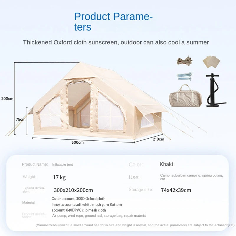 Inflatable Tent Outdoor Tent 6.3㎡ Camping 3-4 People Warm Waterproof Air Tent Automatic Camping Tent Family Camping Tent Travel