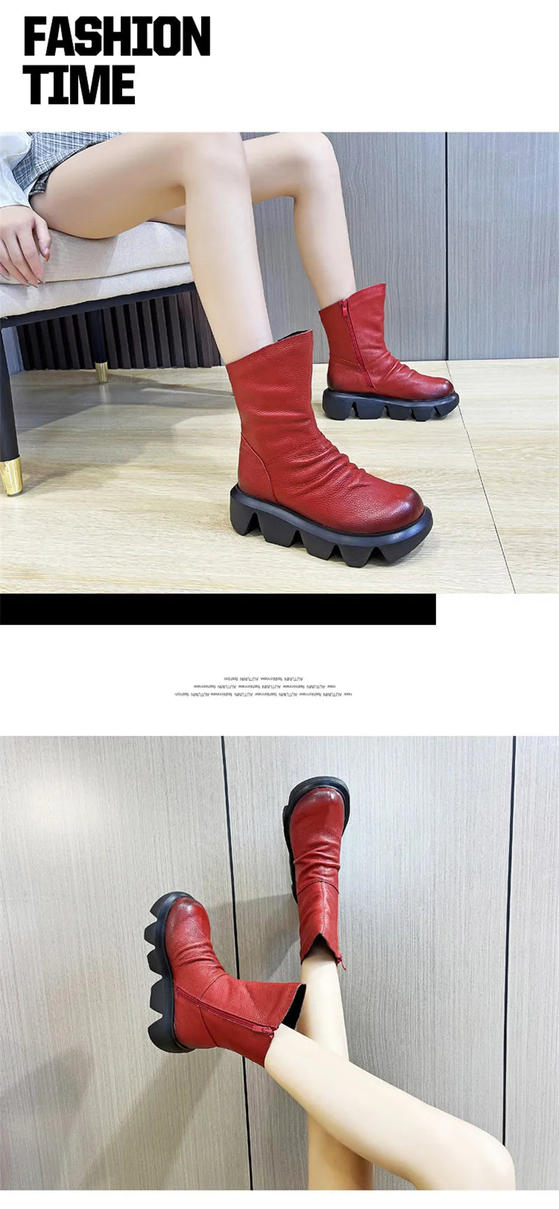 BEYARNE Ankle Boots Women Genuine Cow Leather Platform Bootie Side Zipper Soft Comfortable Autumn Winter Ladies Shoes Handmade