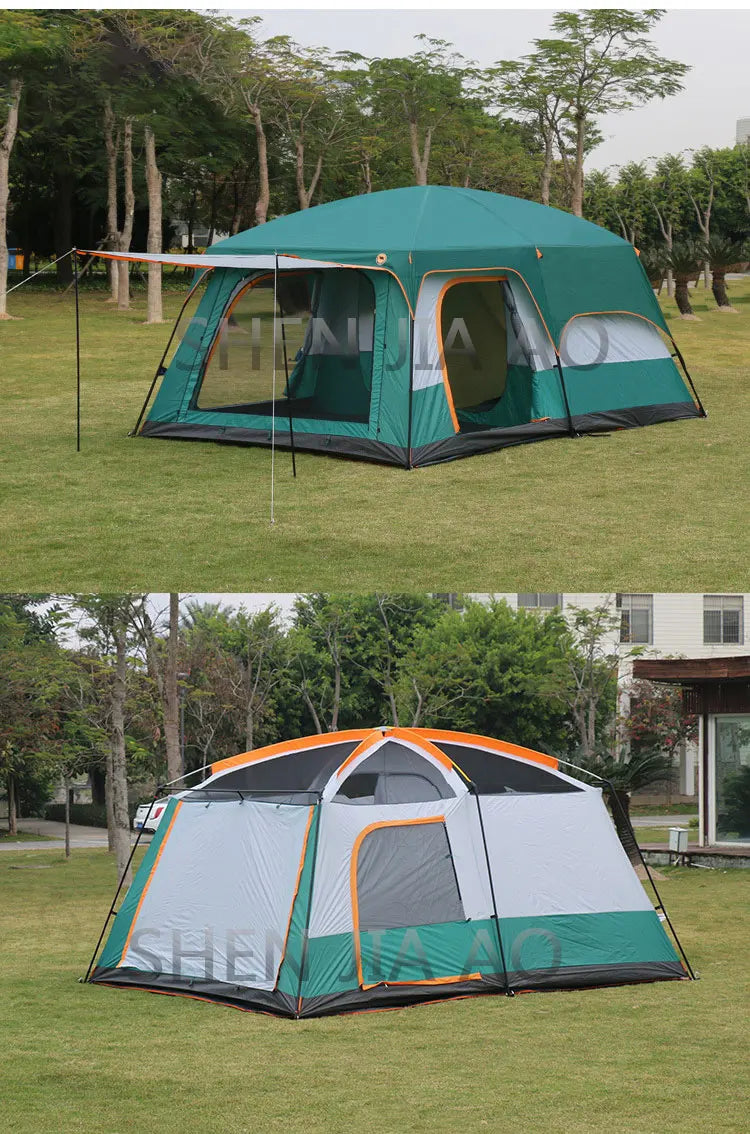 Outdoor Double Deck Two Bedrooms And Four Seasons Camping Waterproof Tent 8-12 People Picnic Large Space Camping Tent
