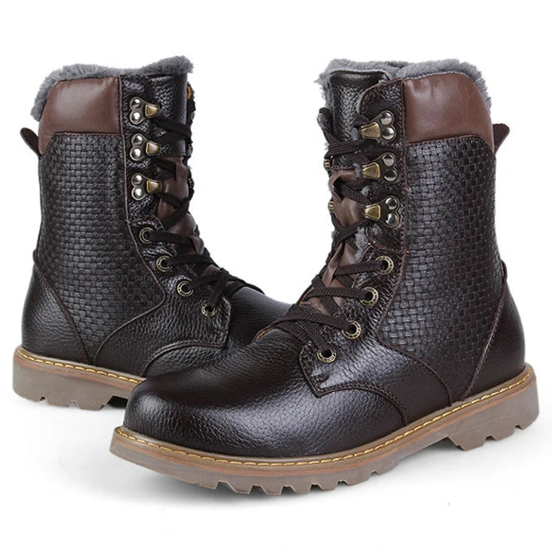 Motorcycle Male Boots velvet Winter Men warm Leather Tooling Shoes Fashion Retro Mid- Calf Male Motorcycle Punk Boots Rock Shoes