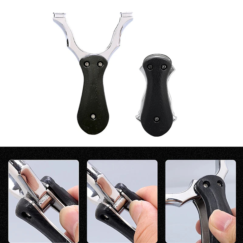 Folding Flat Rubber Band Slingshot Resin Patch + Alloy Catapult Head Portable Shrink Slingshot Precision Outdoor Shooting