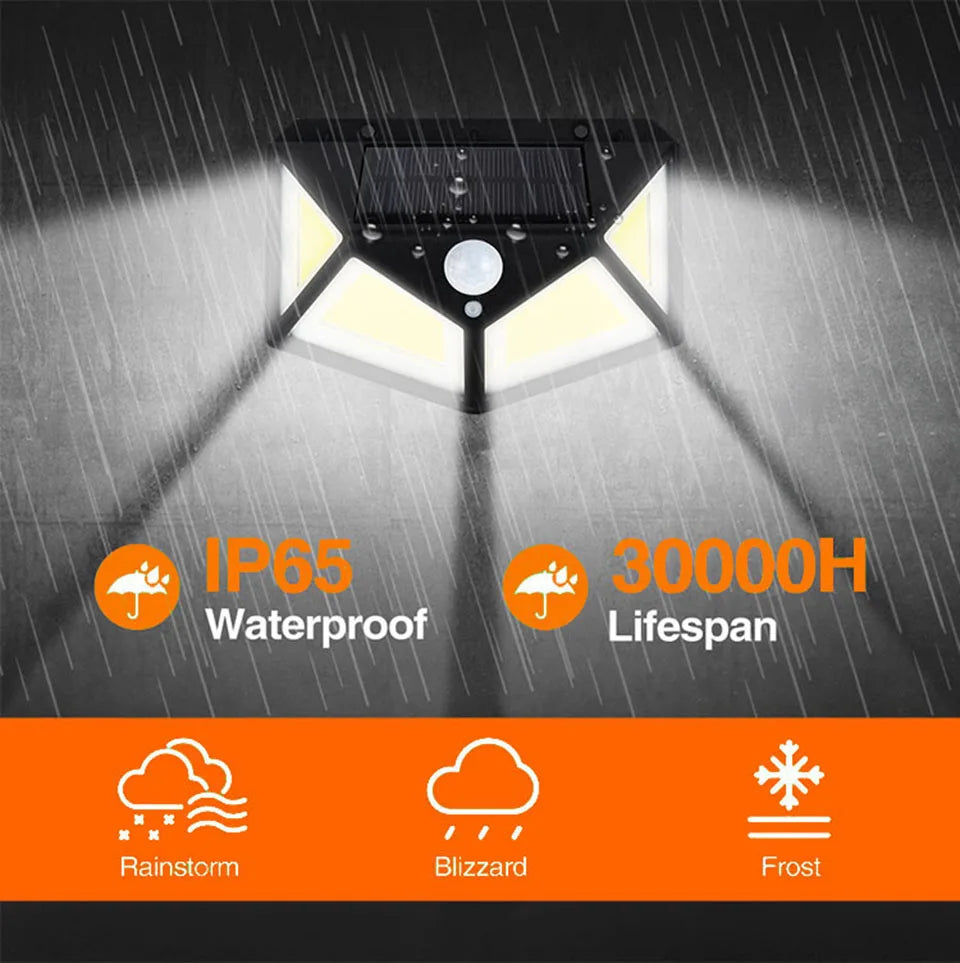 4 sides 100LEDs 3 modes glow PIR motion sensor solar wall light garden solar energy lamp always on at night outdoor street lamp