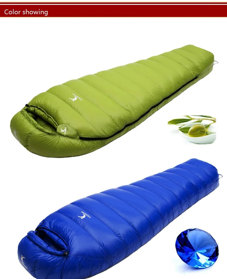 CADENO White Goose Down Filled Adult Mummy Style Sleeping Bag Fit for Winter  Autumn Thermal 10Kinds of Thickness Camping Travel