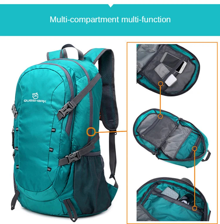 QUESHARK 40L Ultralight Waterproof Soft Foldable Camping Shoulder Backpack Climbing Travel Mountaineering Hiking Cycling Bag