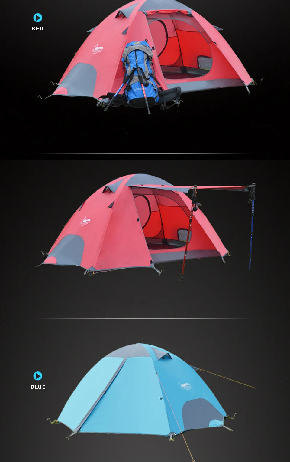 Desert&Fox 3 Season Lightweight Tent Outdoor Camping Hiking Tents with Carry Bag 2-3 Person Double Layer Backpack Compact Tent