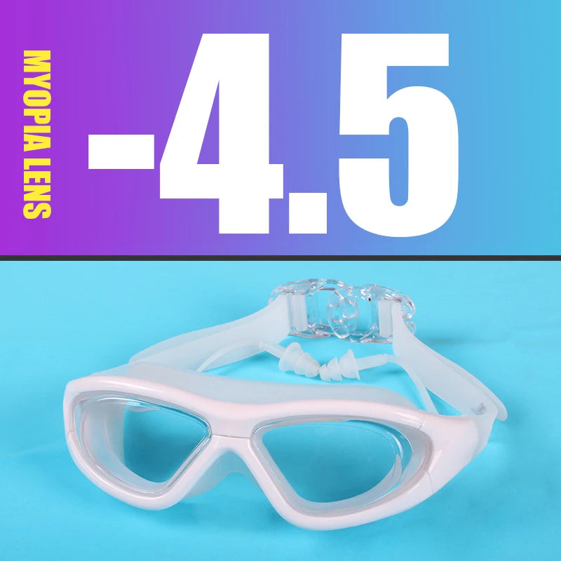 Myopia Swimming Goggles Earplug -2.0 to -9.0 Prescription Swim Pool Glasses Anti Fog Men Women Optical Waterproof Swim Eyewear