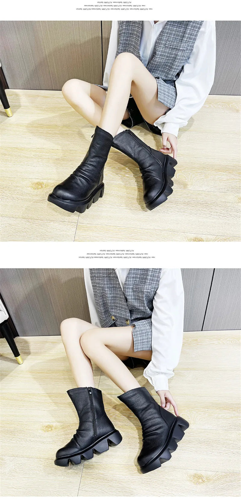 BEYARNE Ankle Boots Women Genuine Cow Leather Platform Bootie Side Zipper Soft Comfortable Autumn Winter Ladies Shoes Handmade