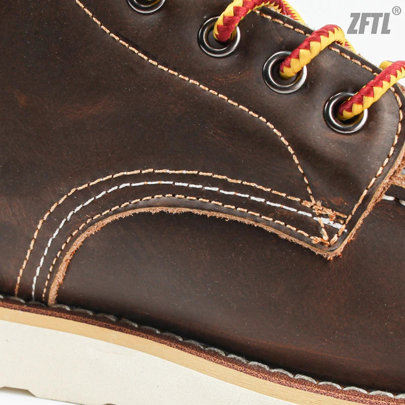 ZFTL Men's Ankle Boots American retro tooling boots Casual Crazy Horse Leather Men's Boots Vintage Man Lace up Boots 2025