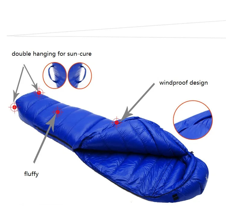 CADENO White Goose Down Filled Adult Mummy Style Sleeping Bag Fit for Winter  Autumn Thermal 10Kinds of Thickness Camping Travel