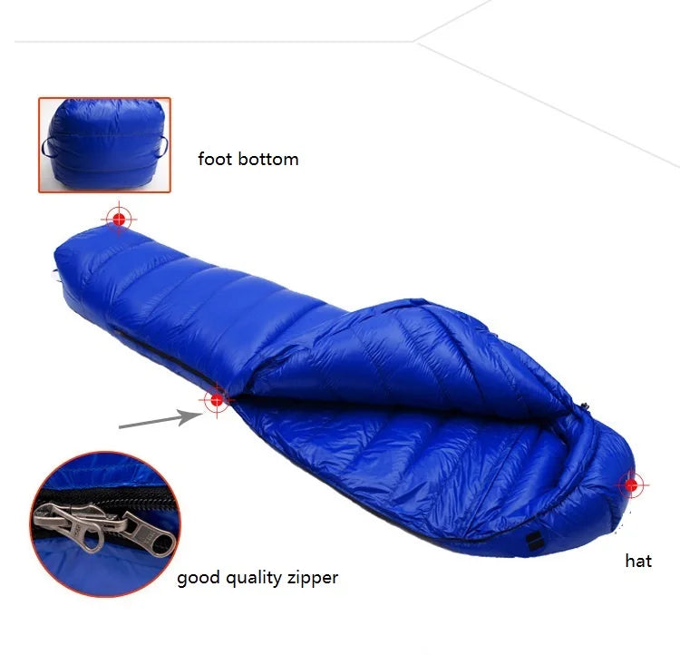 CADENO White Goose Down Filled Adult Mummy Style Sleeping Bag Fit for Winter  Autumn Thermal 10Kinds of Thickness Camping Travel