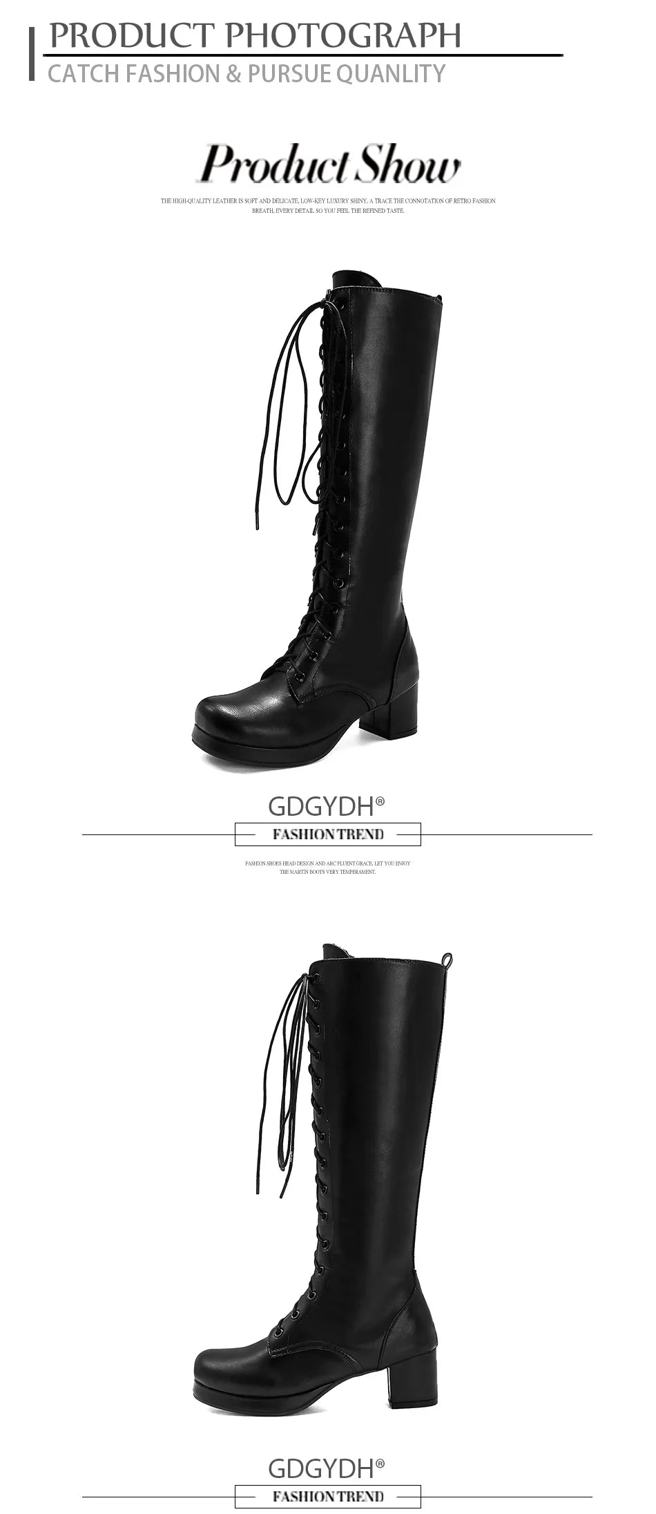 Gdgydh 2022 Autumn Lace-Up Women Motorcycle Boots Square To Low Heels Knee High Boots Winter Female Footwear Plus Large Size