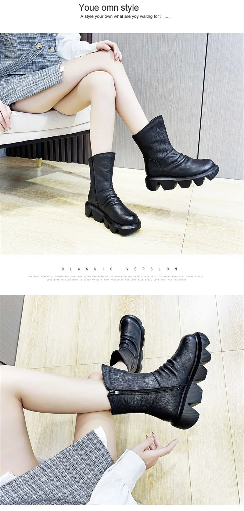 BEYARNE Ankle Boots Women Genuine Cow Leather Platform Bootie Side Zipper Soft Comfortable Autumn Winter Ladies Shoes Handmade