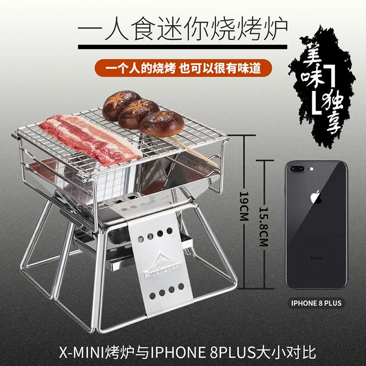Steel Barbecue Rack Campingmoon X-Mini Couple Family Barbecue Grill 1-2 People  Barbecue Wood Carbon Small Stove