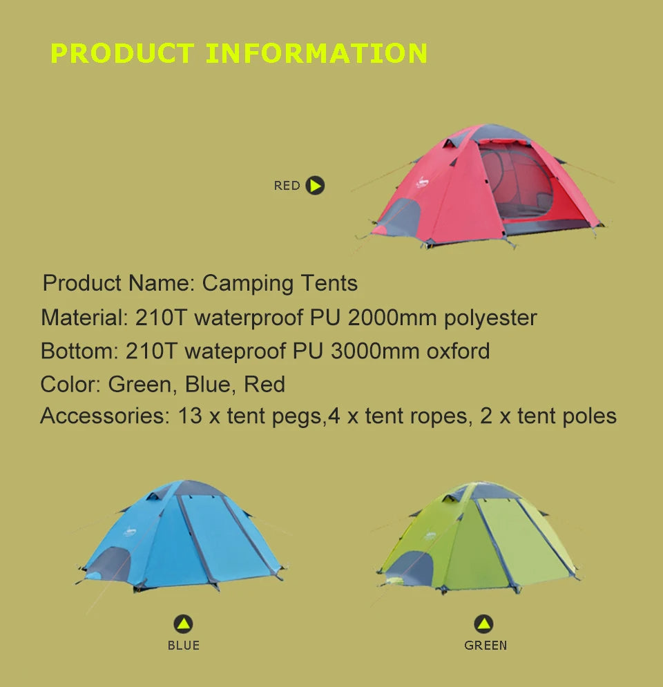 Desert&Fox 3 Season Lightweight Tent Outdoor Camping Hiking Tents with Carry Bag 2-3 Person Double Layer Backpack Compact Tent