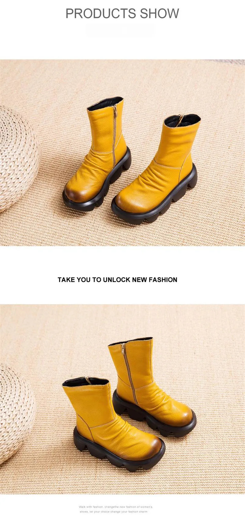 BEYARNE Ankle Boots Women Genuine Cow Leather Platform Bootie Side Zipper Soft Comfortable Autumn Winter Ladies Shoes Handmade