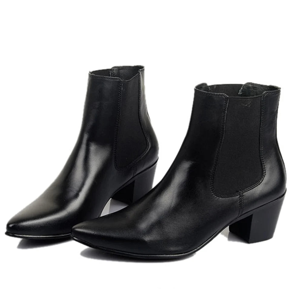 6CM high-heeled Men's Shoes Boots Korean Style Leather Boots Men High-top Fashion Business Short Boots Men Pointed Toe