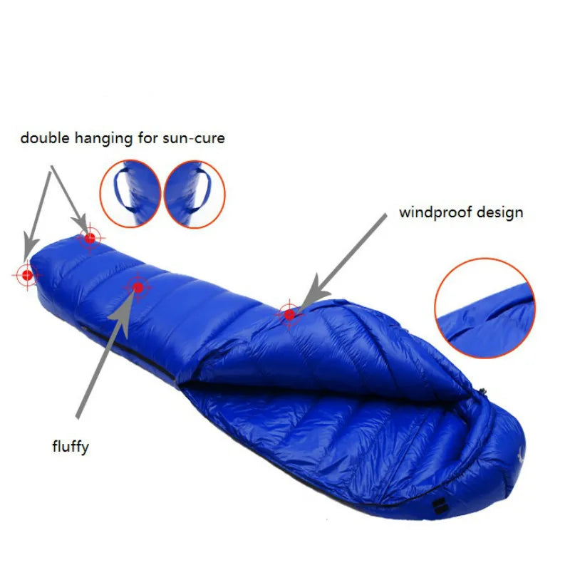 CADENO White Goose Down Filled Adult Mummy Style Sleeping Bag Fit for Winter  Autumn Thermal 10Kinds of Thickness Camping Travel