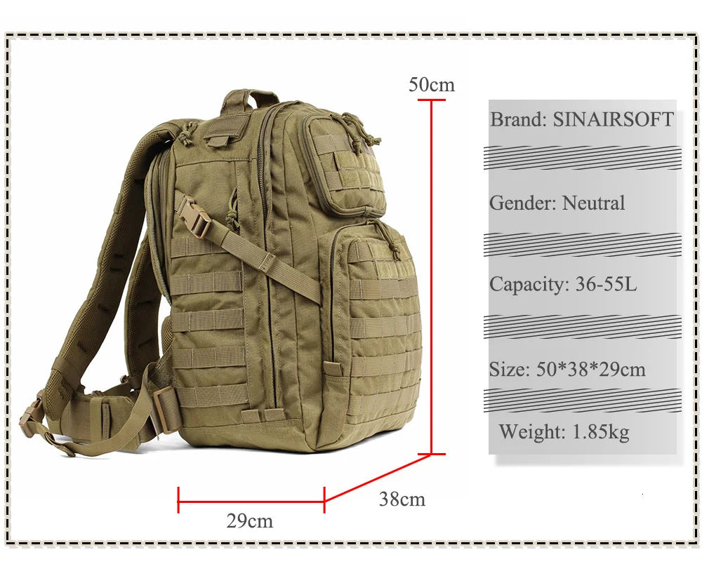 SINAIRSOFT Tactical 55L Outdoor Molle Waterproof Backpack Mountaineering Hunting Bags Trekking Hiking Fishing Bag