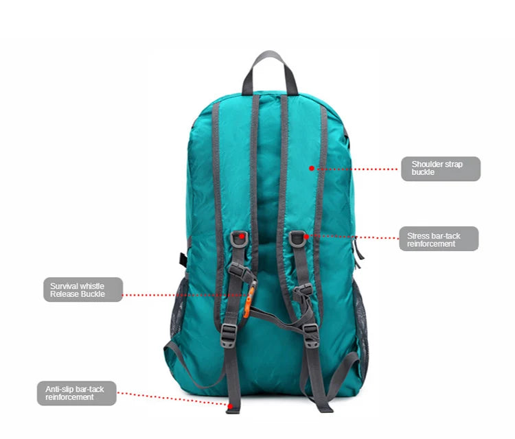 QUESHARK 40L Ultralight Waterproof Soft Foldable Camping Shoulder Backpack Climbing Travel Mountaineering Hiking Cycling Bag