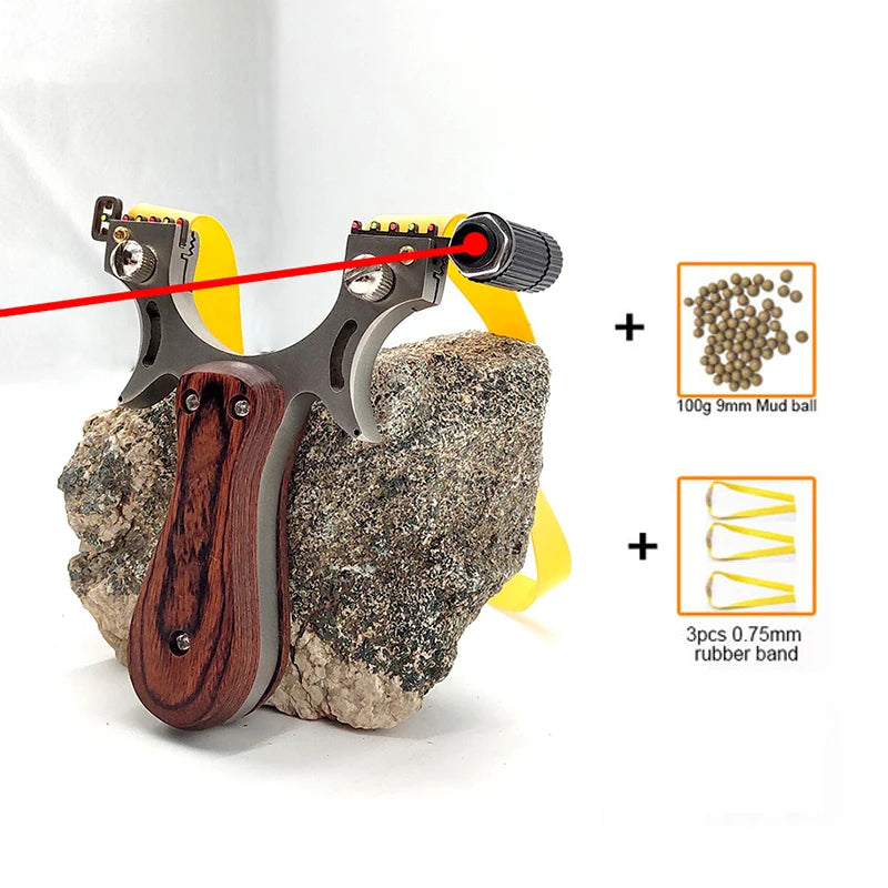 Upgraded Stainless Steel Slingshot with Laser Sight and Sniper Sight Flat Rubber Band Professional Outdoor Hunting Slingshot