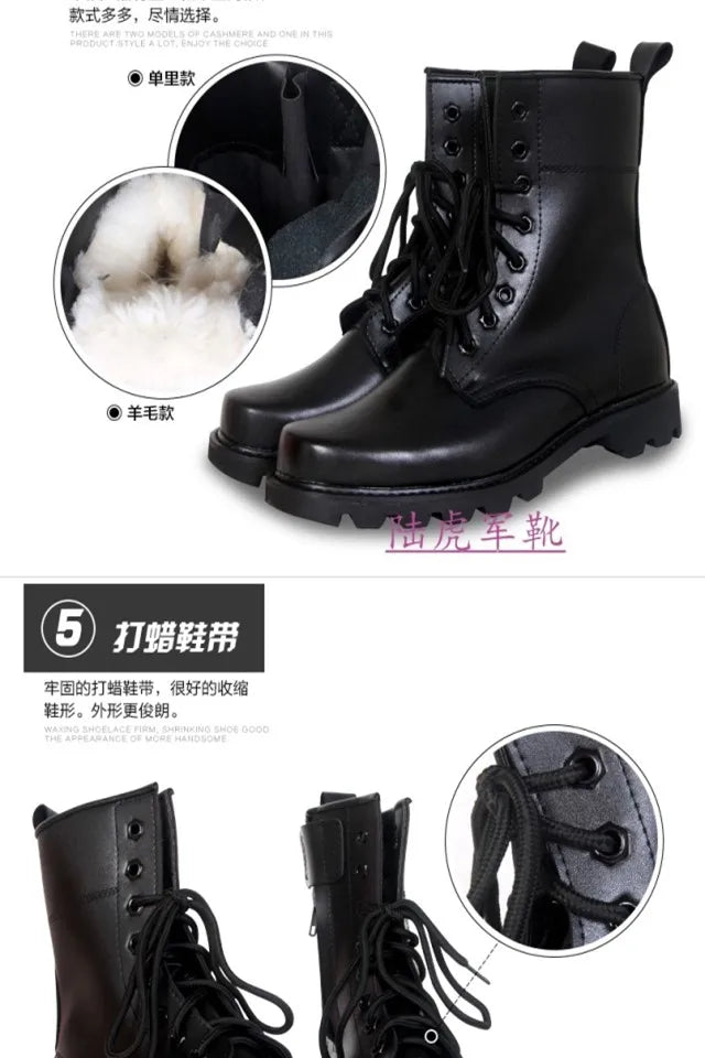 Steel Toe Men Boots Leather Safety Shoes for Men Spring Fashion Lace Up Black Ankle Platform Motorcycle Boots